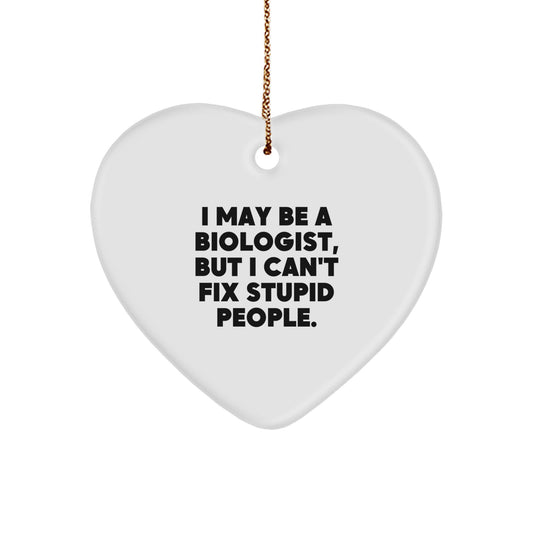 Funny Biologist Gifts from Friends to Biologist - Heart Ornament with 'I May Be A Biologist, But I Can't Fix Stupid People' Quote - Christmas Unique Gifts for Men Women Family - Image 1
