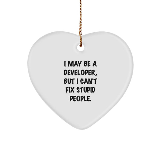 Funny Developer Gifts for Him from Friends at Christmas - Heart Ornament with I May Be A Developer, But I Can't Fix Stupid People - Unique Christmas Unique Gifts for Men - Image 1