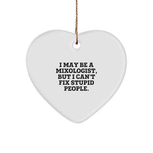 Funny Mixologist Gifts, Heart Ornament for Women, I May Be A Mixologist, But I Can't Fix Stupid People. Christmas Unique Gifts from Family - Image 1
