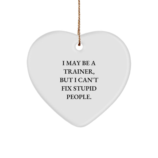 Funny Trainer Gifts from Men for Christmas Unique Heart Ornament - I May Be A 'Trainer' But I Can't Fix Stupid People - Trainer Heart Ornament for Christmas - Image 1