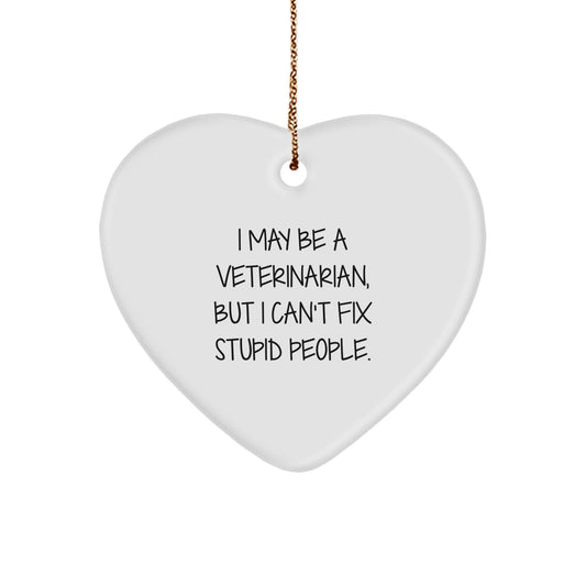Funny Veterinarian Gifts from Men to Coworkers, 'I May Be A Veterinarian, But I Can't Fix Stupid People.' Heart Ornament for Christmas Unique Gifts - Image 1