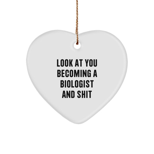 Funny Biologist Heart Ornament Gifts from Men to Biologists, Christmas Unique Gifts for Biologist Friends, Heart Shaped MDF Decoration - Image 1