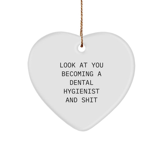 Funny Look At You Becoming A Dental Hygienist Gifts for Christmas, Heart Ornament from Family, Dental Hygienist Unique Gifts with Gold Cord, Inspirational Dental Hygienist Christmas Ornament - Image 1