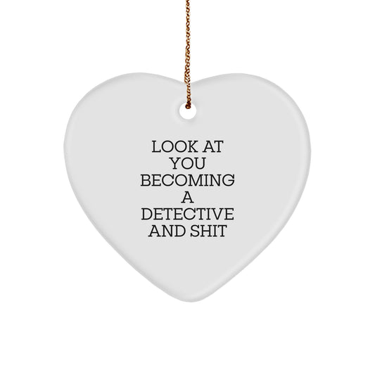 Funny Detective Gifts from Men to Gift for Detective at Christmas Unique Heart Ornament - Image 1