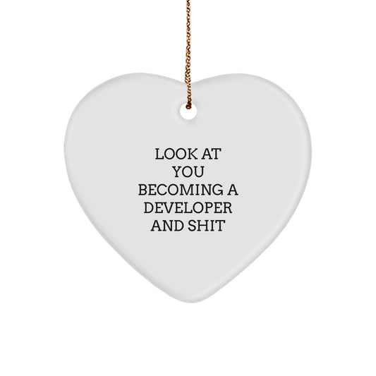 Funny Developer Gifts from Friends - Heart Ornament, 'Look At You Becoming A Developer' Quote, Perfect for Christmas Unique Gifts for Men, Women, Coworkers, Family - Image 1
