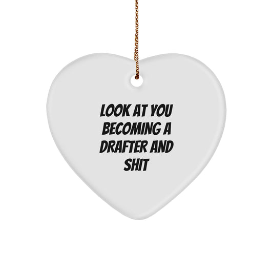 Funny Drafter Gifts for Men from Friends, Drafter Heart Ornament with Inspirational Quote, Christmas Unique Gifts - Image 1
