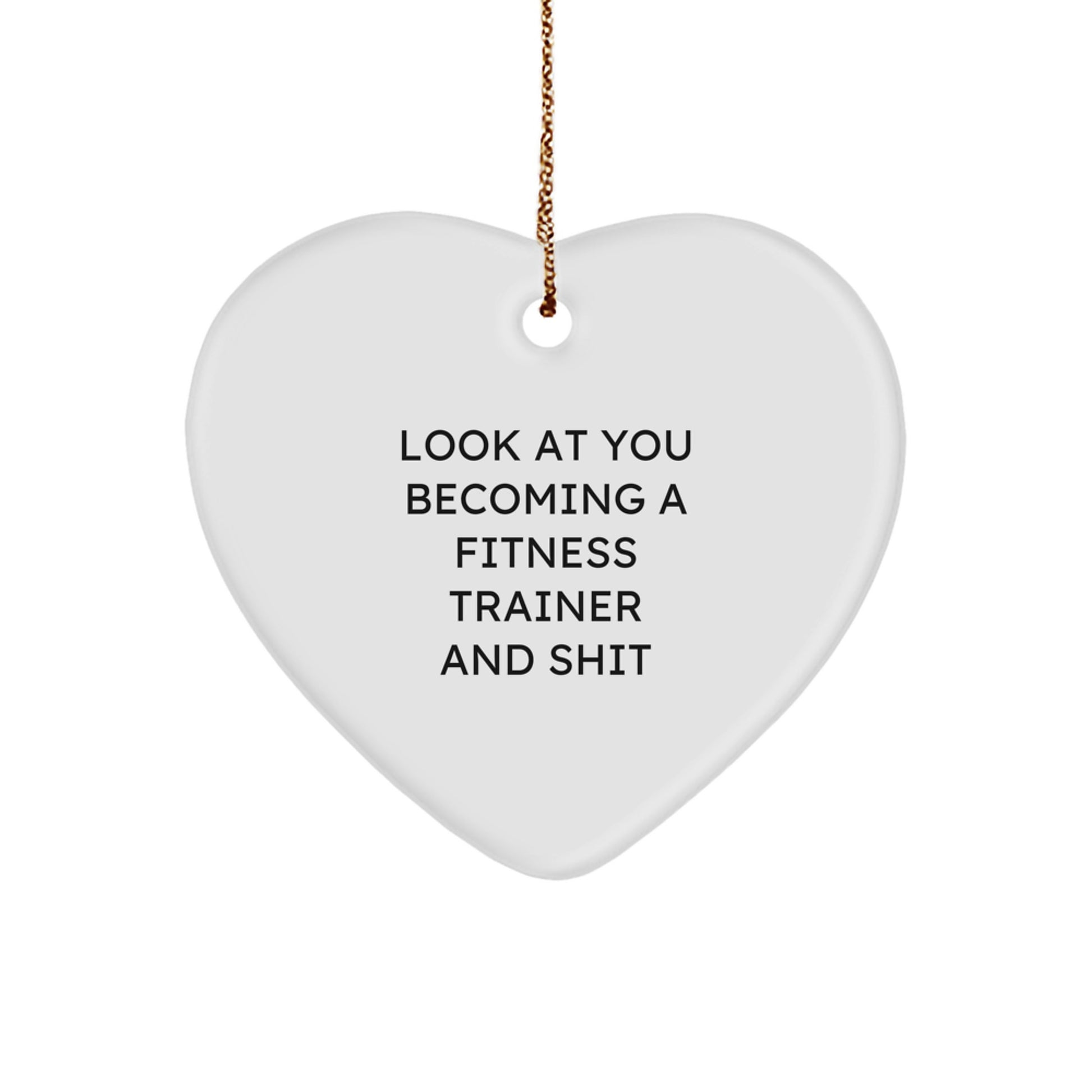 Funny Fitness Trainer Gifts from Friends, Heart Ornament for Fitness Trainer Men, Christmas Unique Decorations - Look At You Becoming A Fitness Trainer And Shit - Image 1