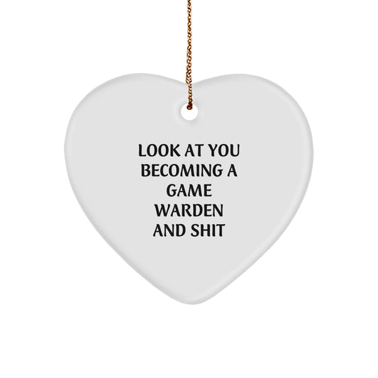 Funny Game Warden Heart Ornament Gifts from Friends, Inspirational Heart Shaped Ornament for Game Wardens at Christmas - Image 1