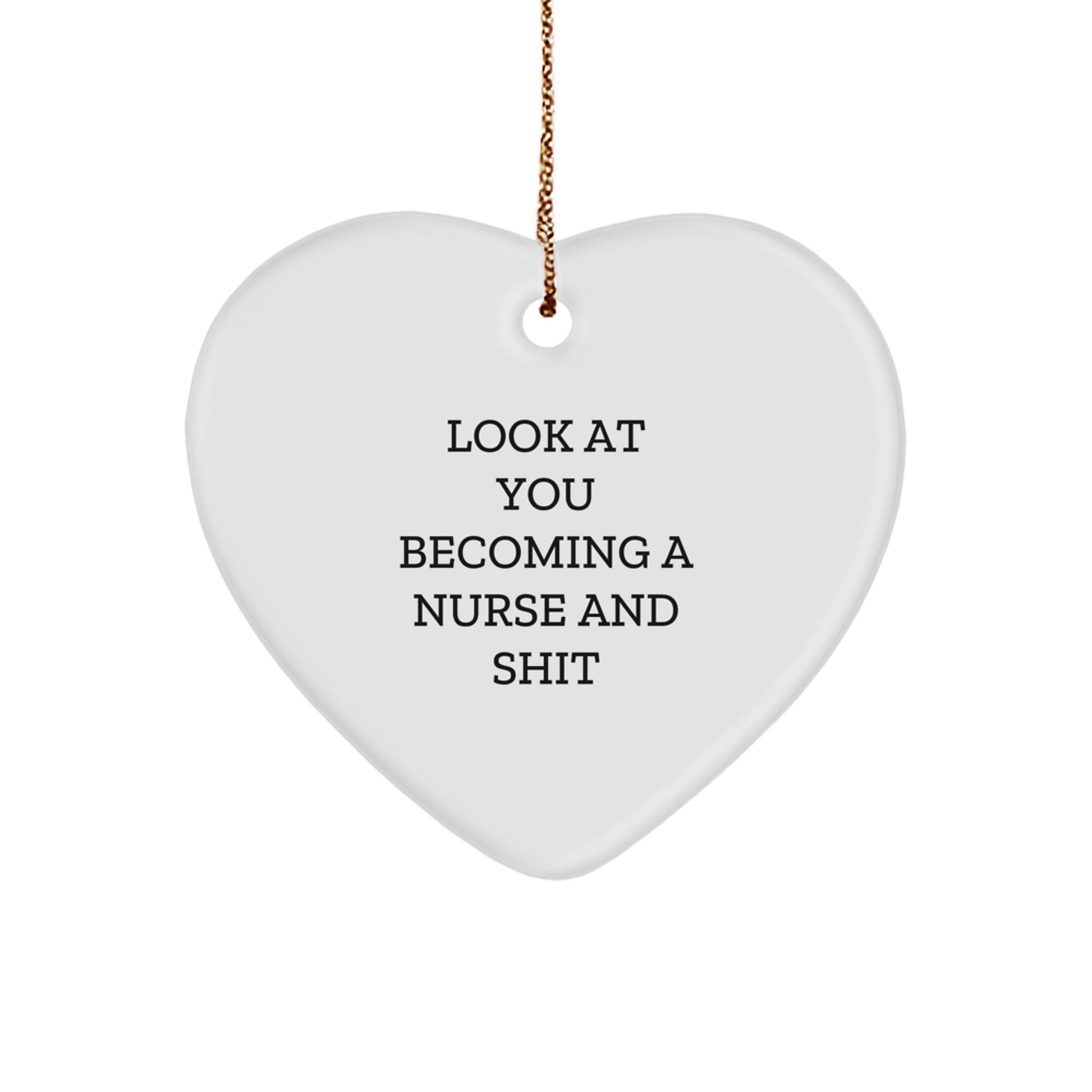 Funny Nurse Christmas Unique Gift from Friends, Heart Ornament for Nurses with Inspirational Quote 'Look At You Becoming A Nurse And Shit', Unique Nurse Nurse Gifts - Image 1