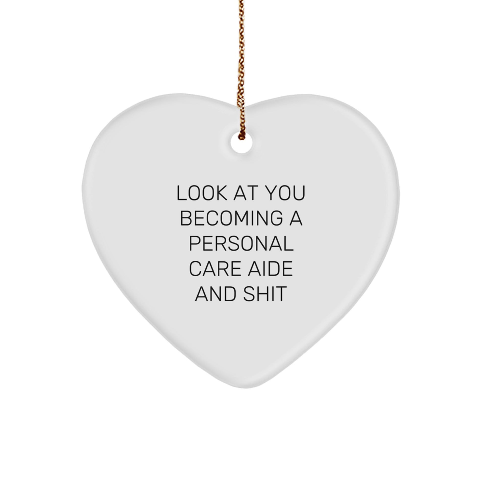 Funny Personal Care Aide Gifts from Men or Women to Friends, Coworkers, or Family - Heart Ornament for Christmas Unique Gifts - 'Look At You Becoming A Personal Care Aide And Shit' - Image 1