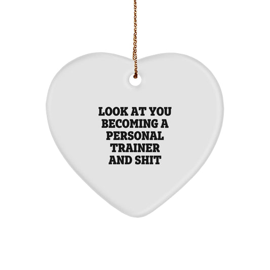 Personal Trainer Heart Ornament Funny Gift for Him, Christmas Unique Gifts from Friends, Personal Trainer Decorations, Inspirational Heart Shaped MDF Decor - Image 1
