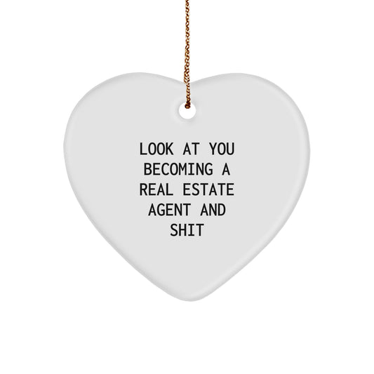 Real Estate Agent Christmas Unique Gifts from Friends Heart Ornament, Funny Quote Real Estate Agent, Gifts for Real Estate Agent, Heart Shaped, White - Image 1