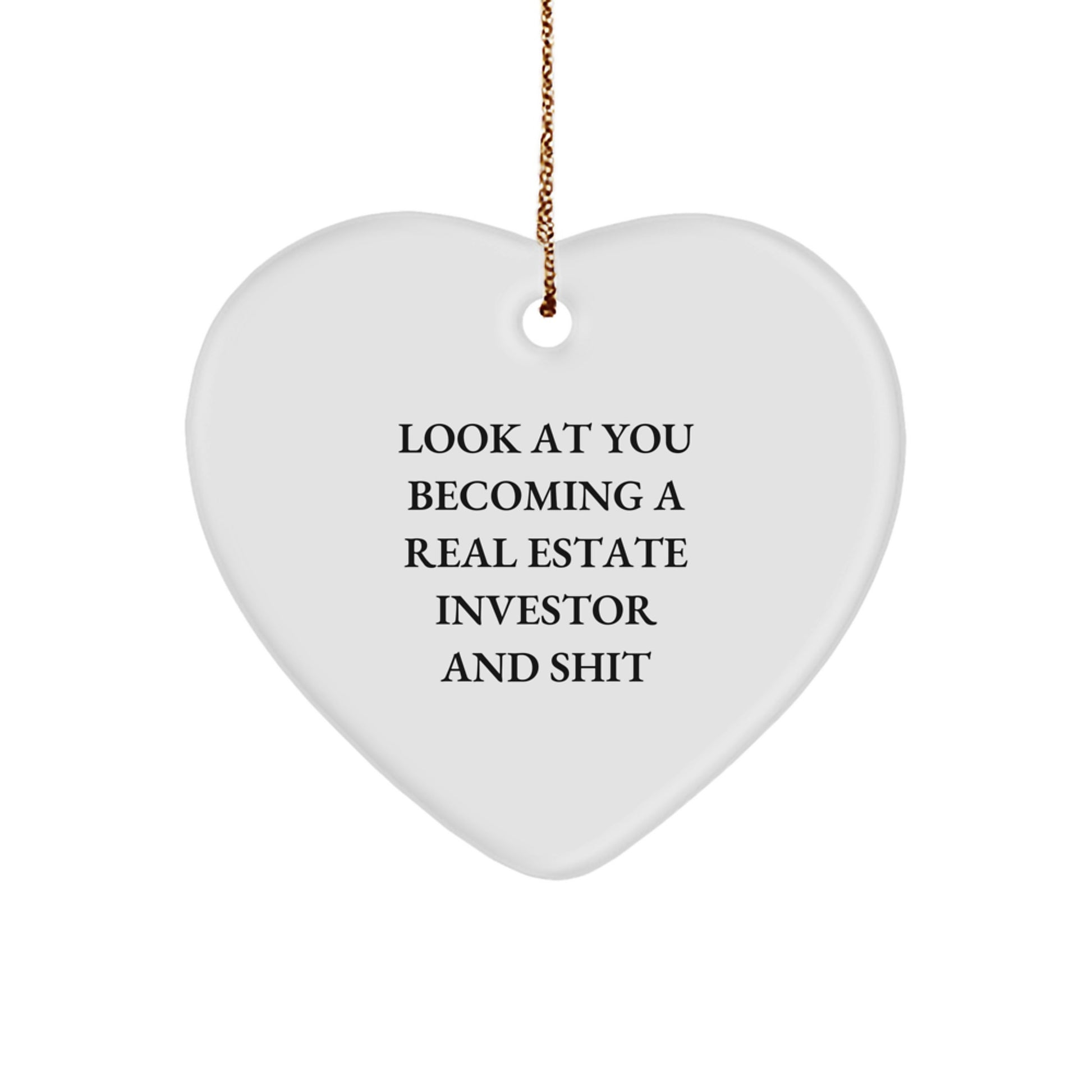 Funny Real Estate Investor Heart Ornament Gifts from Friends for Men, Unique Christmas Ornament Ideas for Real Estate Enthusiasts, Become a Rockstar Quote Heart Decoration - Image 1