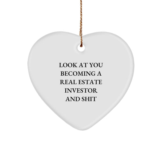 Funny Real Estate Investor Heart Ornament Gifts from Friends for Men, Unique Christmas Ornament Ideas for Real Estate Enthusiasts, Become a Rockstar Quote Heart Decoration - Image 1