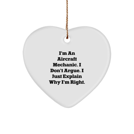 Aircraft Mechanic Gifts from Friends, Funny Heart Ornament for Christmas, Inspirational Quote, Heart Shaped, White Color, Gifts for Aircraft Mechanic - Image 1