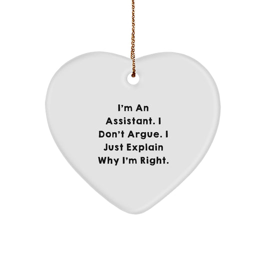Funny Assistant Heart Ornament Gifts from Friends for Christmas - 'I'm An Assistant' Quote, White Color, Heart Shaped, MDF Material - Image 1