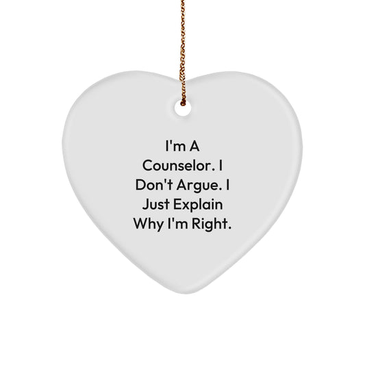 Funny Counselor Heart Ornament Gifts from Friends, Coworkers, or Family to Counselor, Men, or Women for Christmas - Image 1