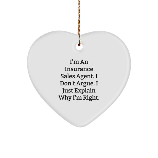 Funny Insurance Sales Agent Gifts from Friends, Heart Ornament for Insurance Sales Agent, Christmas Unique Gifts for Men, Women, Friends, Coworkers, Family with Funny Quote - Image 1