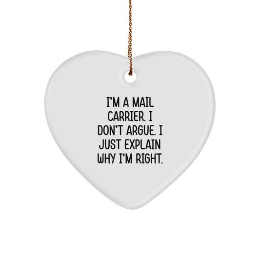 Funny Mail Carrier Heart Ornament Gifts for Mail Carrier Men or Women, I'm A Mail Carrier, Gifts from Family, Friends, Coworkers, Christmas Unique Gifts - Image 1