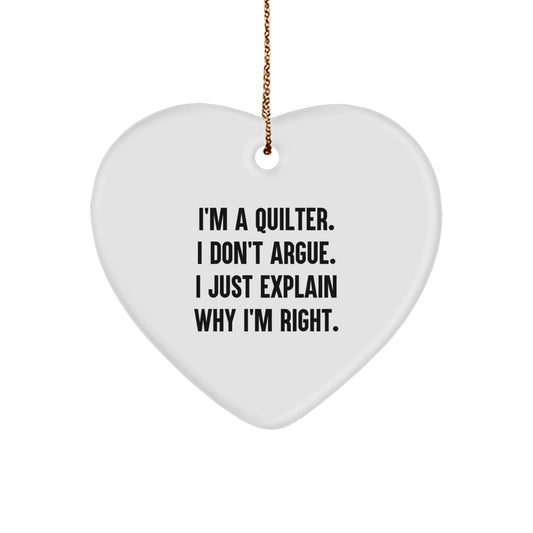 Funny Quilter Gifts from Family - Heart Ornament for Quilter Lover, Christmas Unique Gifts for Men and Women - Image 1