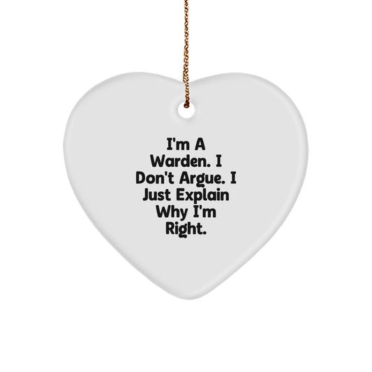 Wardens Gift for Friends, Inspirational Heart Ornament, Funny Quote, Christmas Unique Gifts from Men, for Warden - Image 1