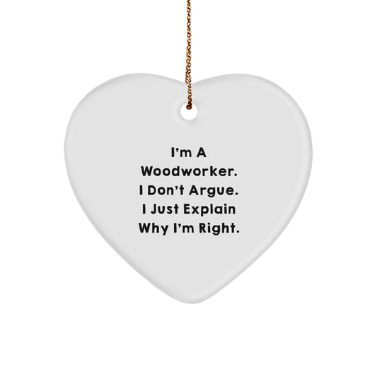 Woodworker Gifts from Friends - Funny Heart Ornament for Men, Women - Christmas Unique Gifts - Heart Shaped Decorations with Gold Cord - Image 1