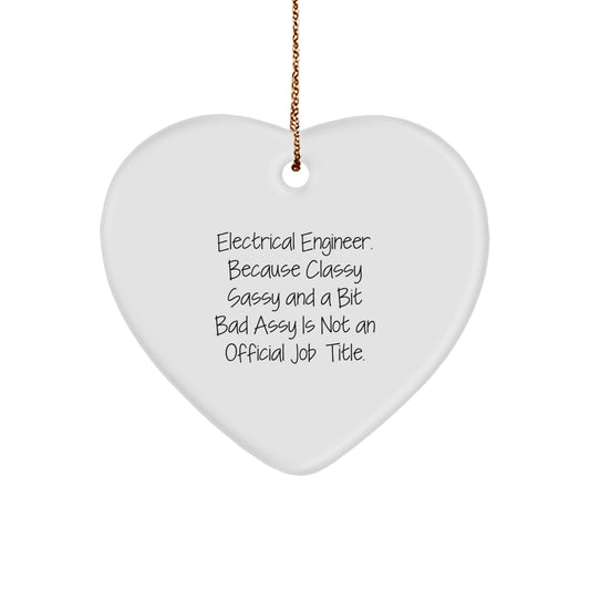 Electrical Engineer Heart Ornament Funny Gift for Him, White Heart Shaped Decoration with Gold Cord for Christmas Unique Gifts from Friends, Family, or Coworkers - Image 1