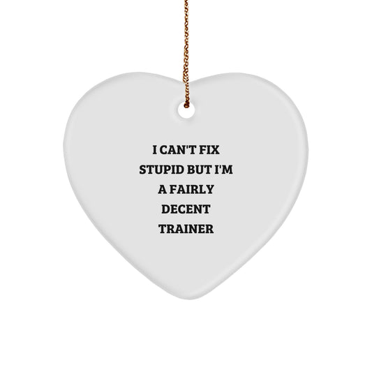 Funny Trainer Christmas Unique Gifts from Friends, Trainer Heart Ornament with Quote 'I Can't Fix Stupid, But I'm A Fairly Decent Trainer' for Men, Women, Family - Image 1