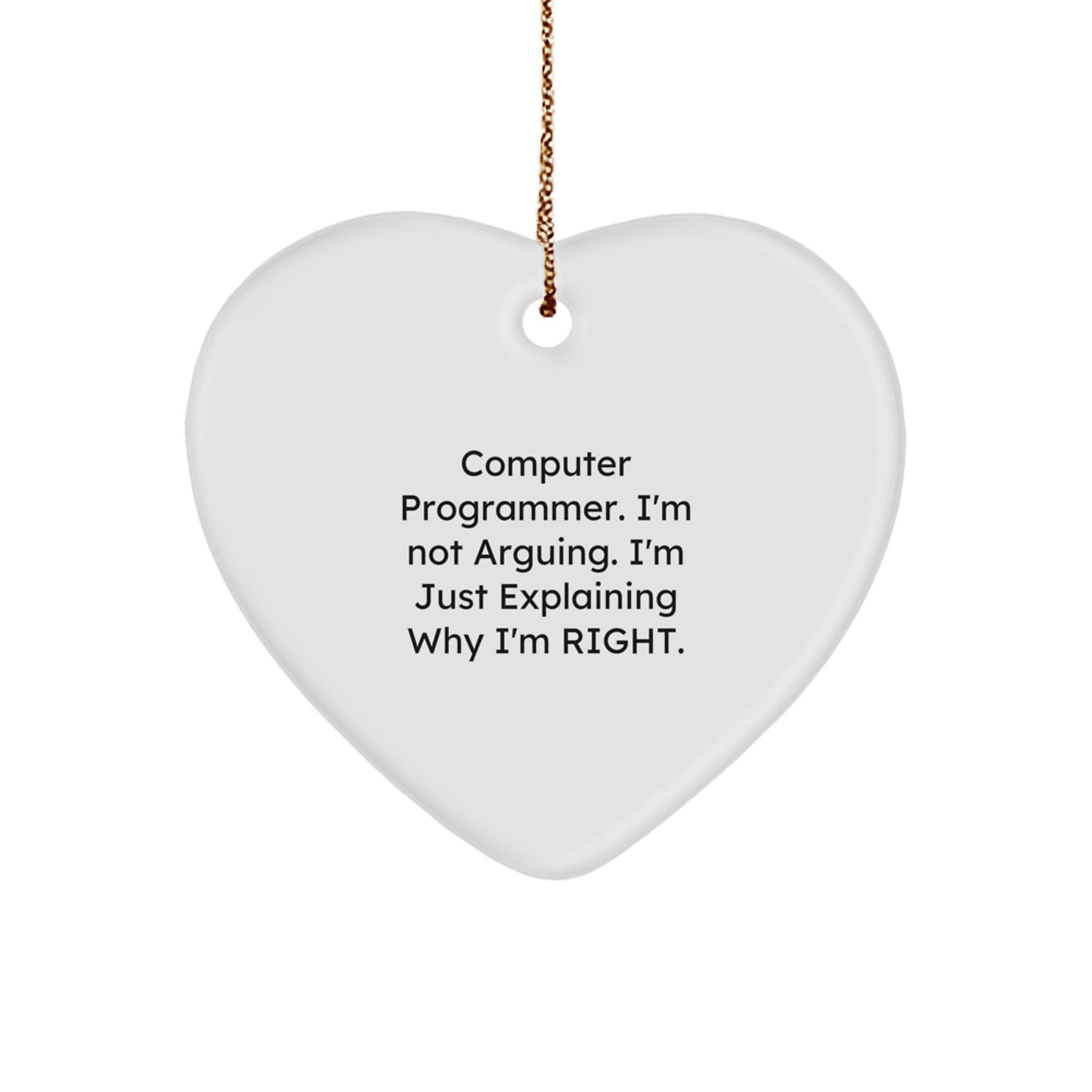 Funny Computer Programmer Gifts, Heart Ornament for Men, 'I'm Not Arguing. I'm Just Explaining Why I'm Right.' Quote, Christmas Unique Gifts from Friends, Coworkers, Family - Image 1