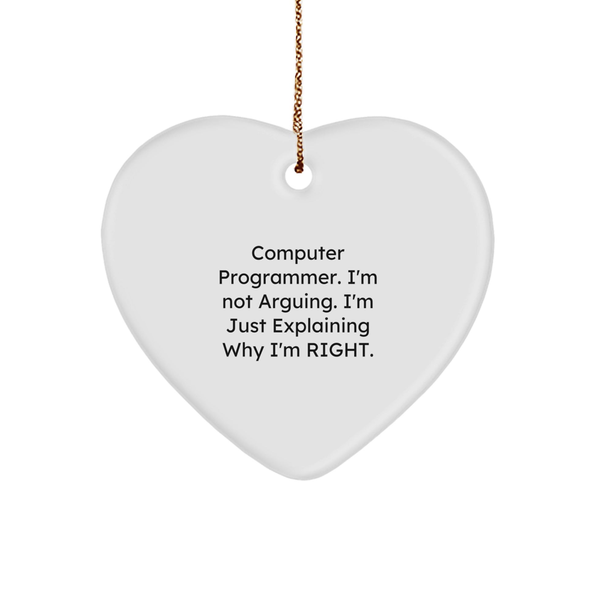Funny Computer Programmer Gifts, Heart Ornament for Men, 'I'm Not Arguing. I'm Just Explaining Why I'm Right.' Quote, Christmas Unique Gifts from Friends, Coworkers, Family - Image 1