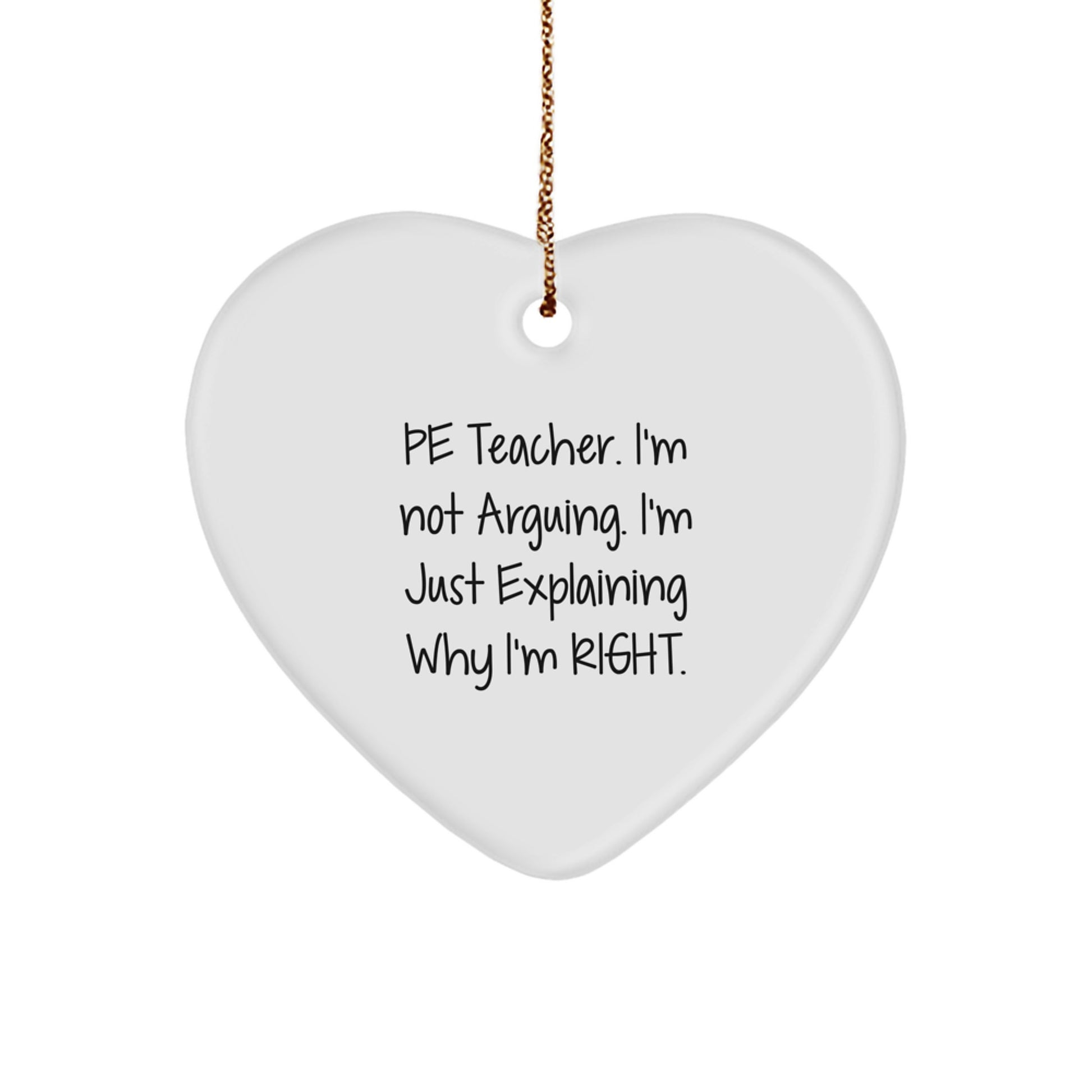 Funny PE Teacher Heart Ornament Gifts for Men Friends Family - 'I'm Not Arguing I'm Just Explaining Why I'm Right' Christmas Unique Gifts from Men to PE Teacher - Image 1