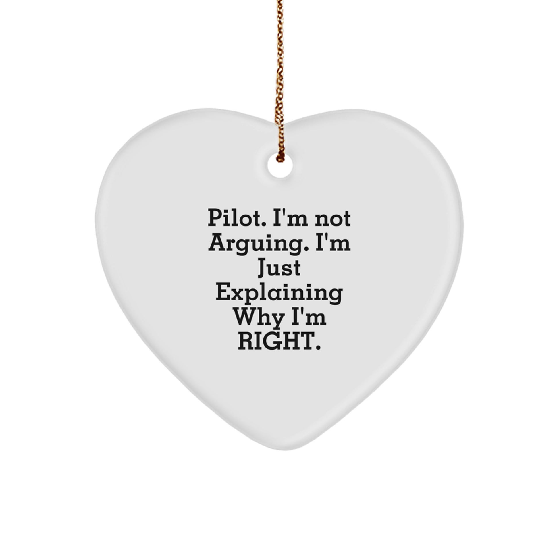 Funny Pilot Christmas Unique Gift for Men, Gifts from Husband to Pilot Sweetheart, Heart Ornament with 'Pilot. I'm Not Arguing. I'm Just Explaining Why I'm Right.' Quote - Image 1