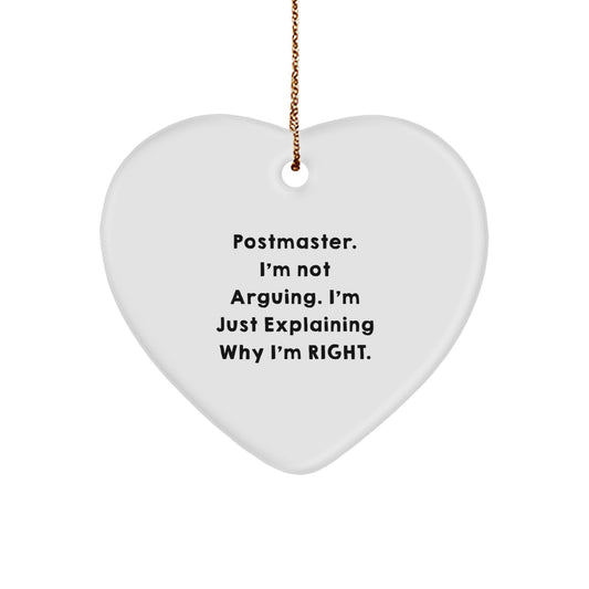 Funny Postmaster Heart Ornament Gifts from Men to Postmaster, Unique Christmas Unique Gifts for Postmaster, Postmaster Humor Heart Shape Ornament - Image 1
