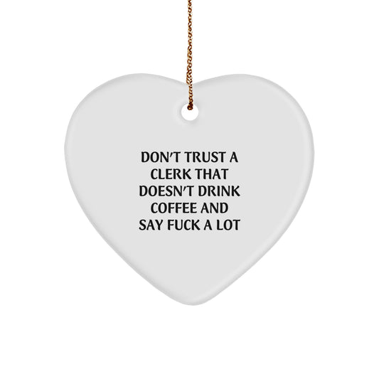 Funny Clerk Heart Ornament Gifts from Friends, Coworkers, Family for Clerk Employees - Unique Christmas Decorations with Sublimation Color Printing - Image 1