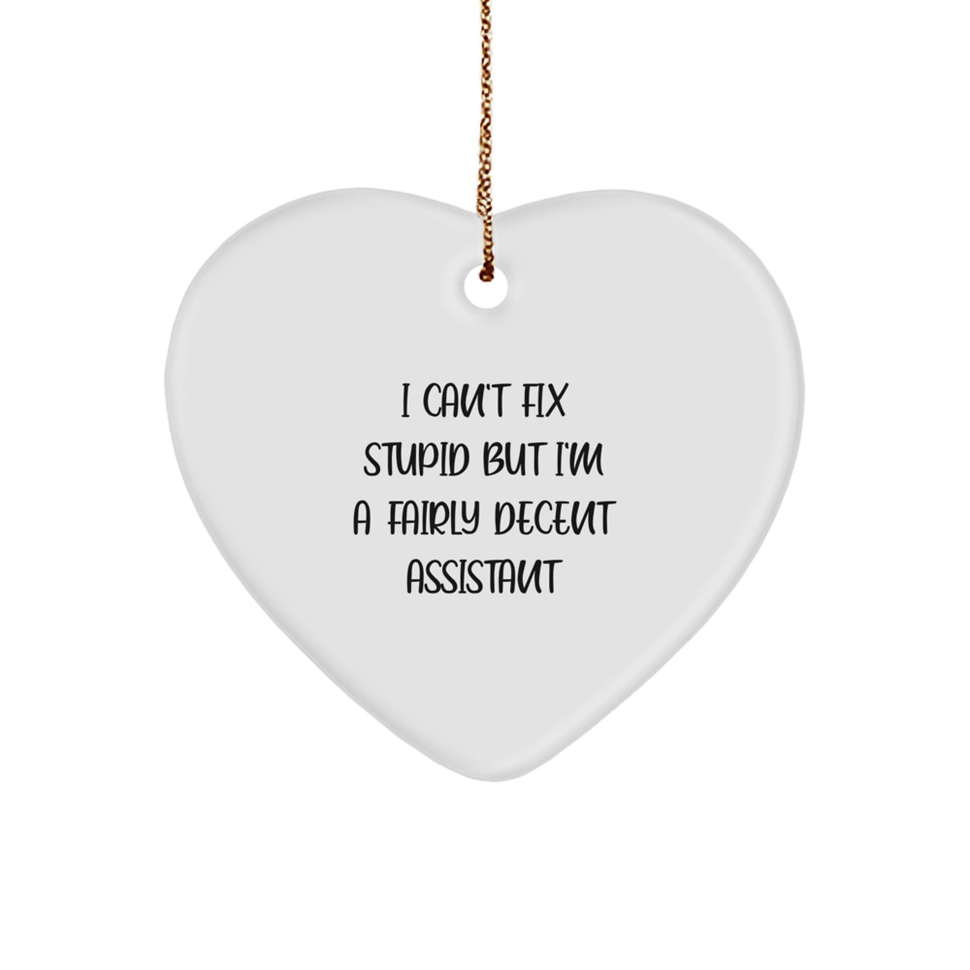 Funny Assistant Gifts from Friends - Heart Ornament with I Can't Fix Stupid But I'm A Fairly Decent Assistant Quote, Perfect for Christmas - Image 1