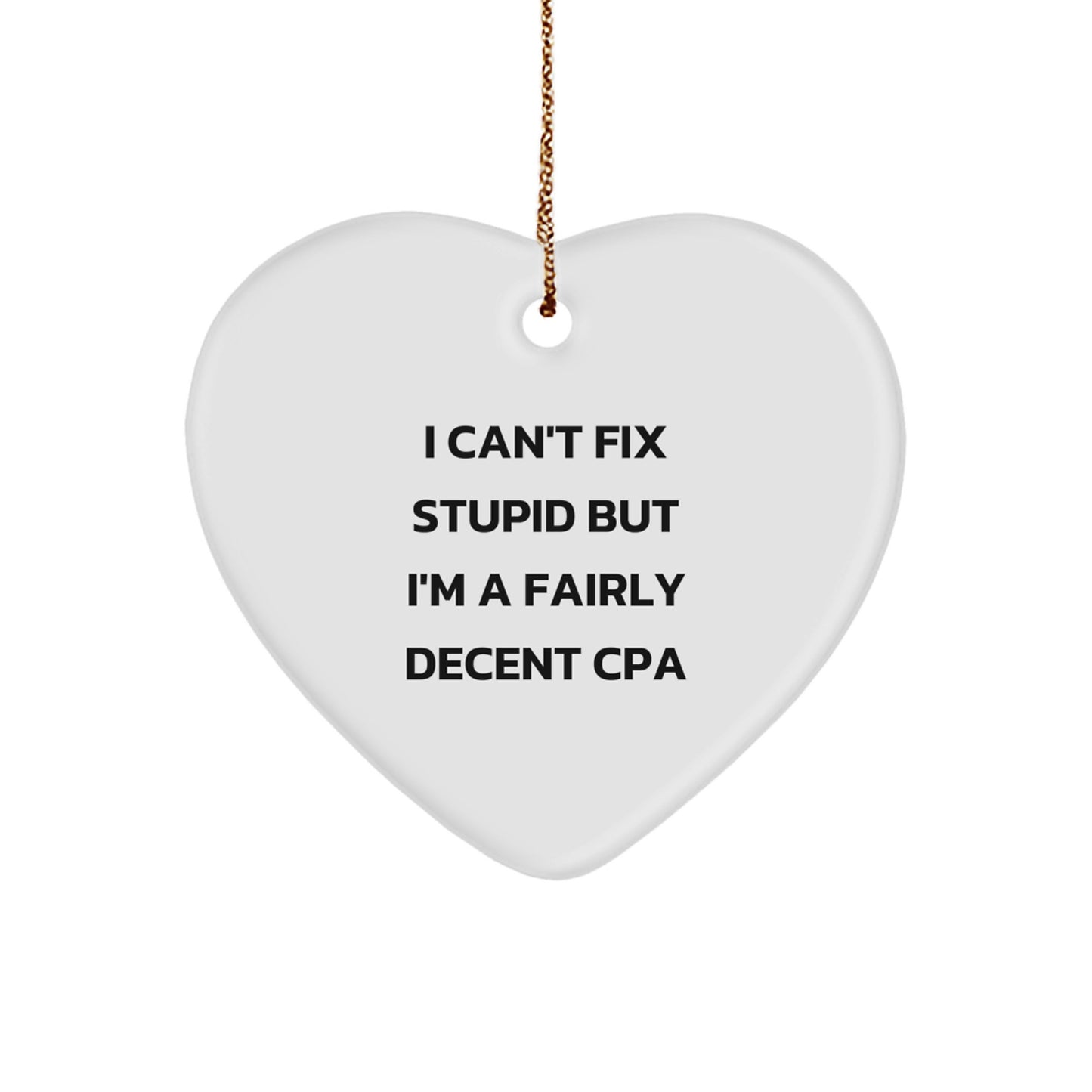 Funny CPA Gifts from Friends for Men - Heart Ornament Quote, 'I Can't Fix Stupid But I'm A Fairly Decent CPA' for Christmas - Image 1