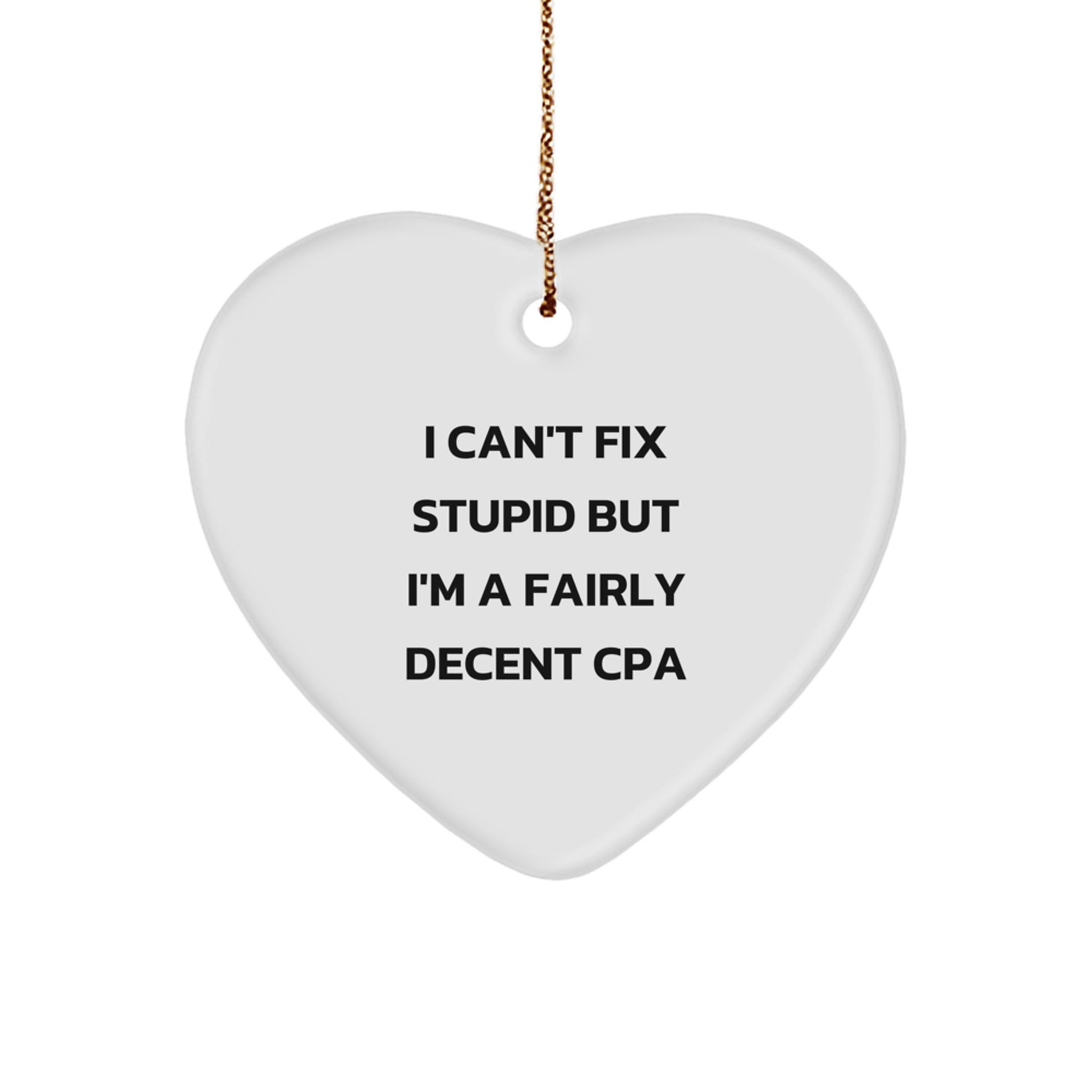 Funny CPA Gifts from Friends for Men - Heart Ornament Quote, 'I Can't Fix Stupid But I'm A Fairly Decent CPA' for Christmas - Image 1