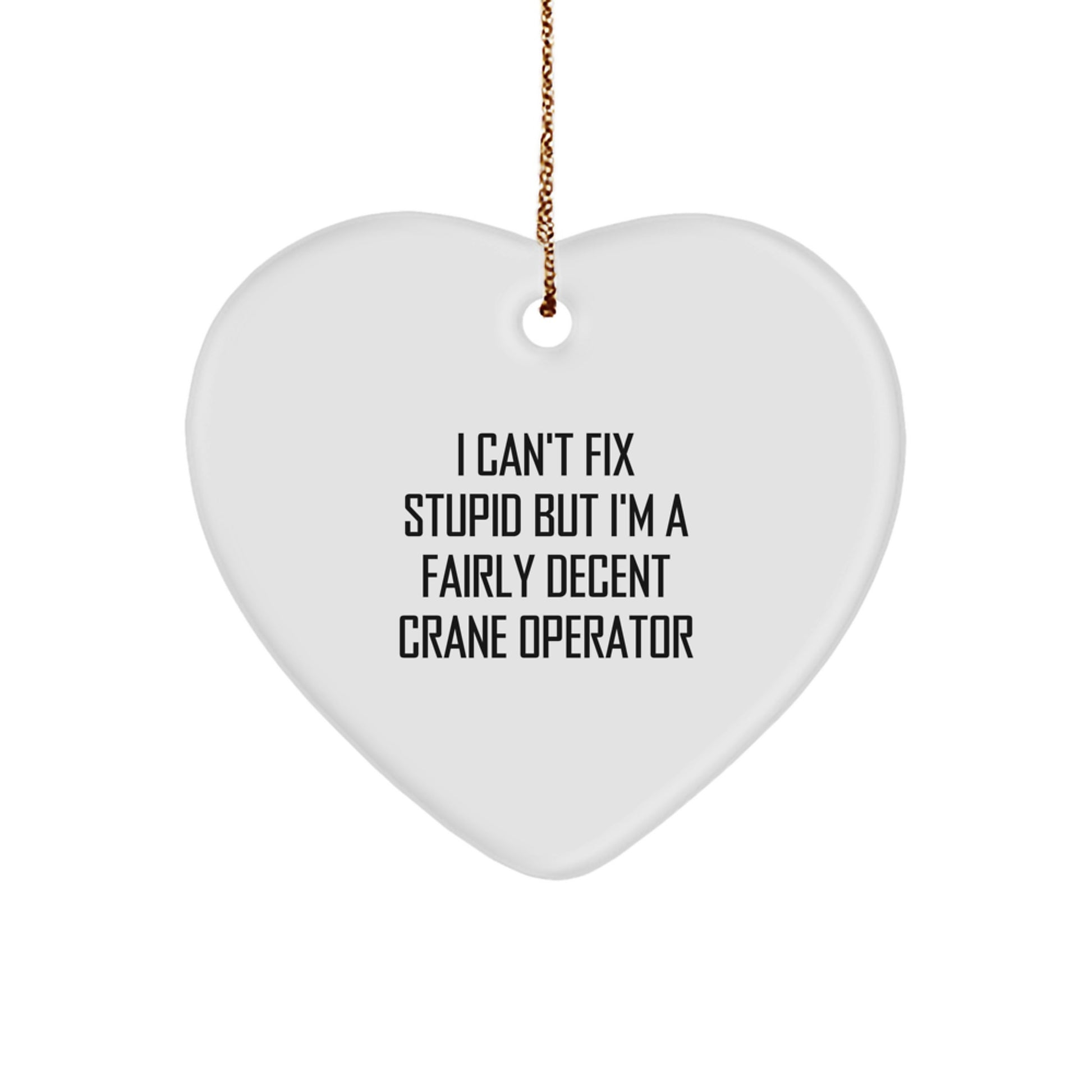 Funny Crane Operator Gifts from Men for Family Friends - I Can't Fix Stupid But I'm A Decent Crane Operator Heart Ornament Christmas Unique - Image 1