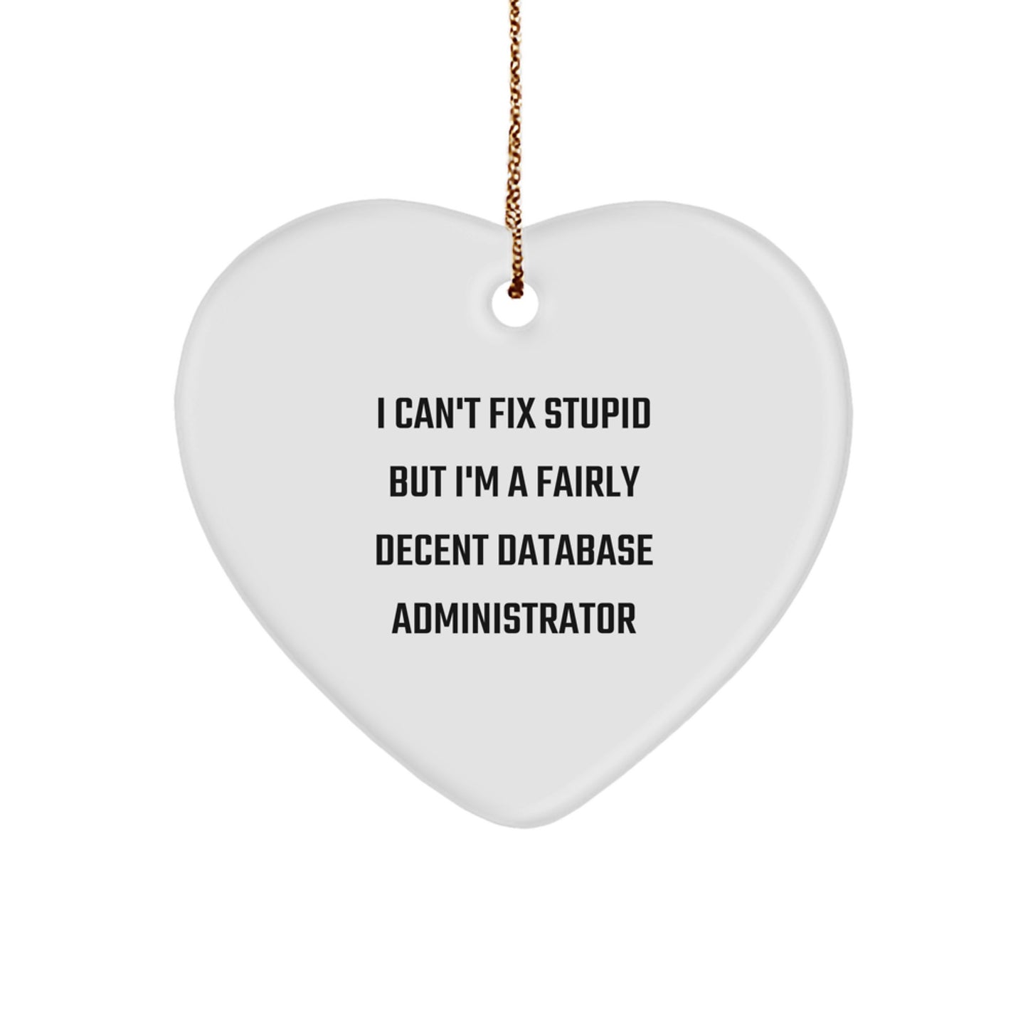 Funny Database Administrator Heart Ornament Gifts from Men to Coworkers or Friends who say I Can't Fix Stupid But I'm A Fairly Decent Database Administrator - Image 1