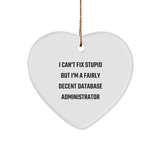 Funny Database Administrator Heart Ornament Gifts from Men to Coworkers or Friends who say I Can't Fix Stupid But I'm A Fairly Decent Database Administrator - Image 1