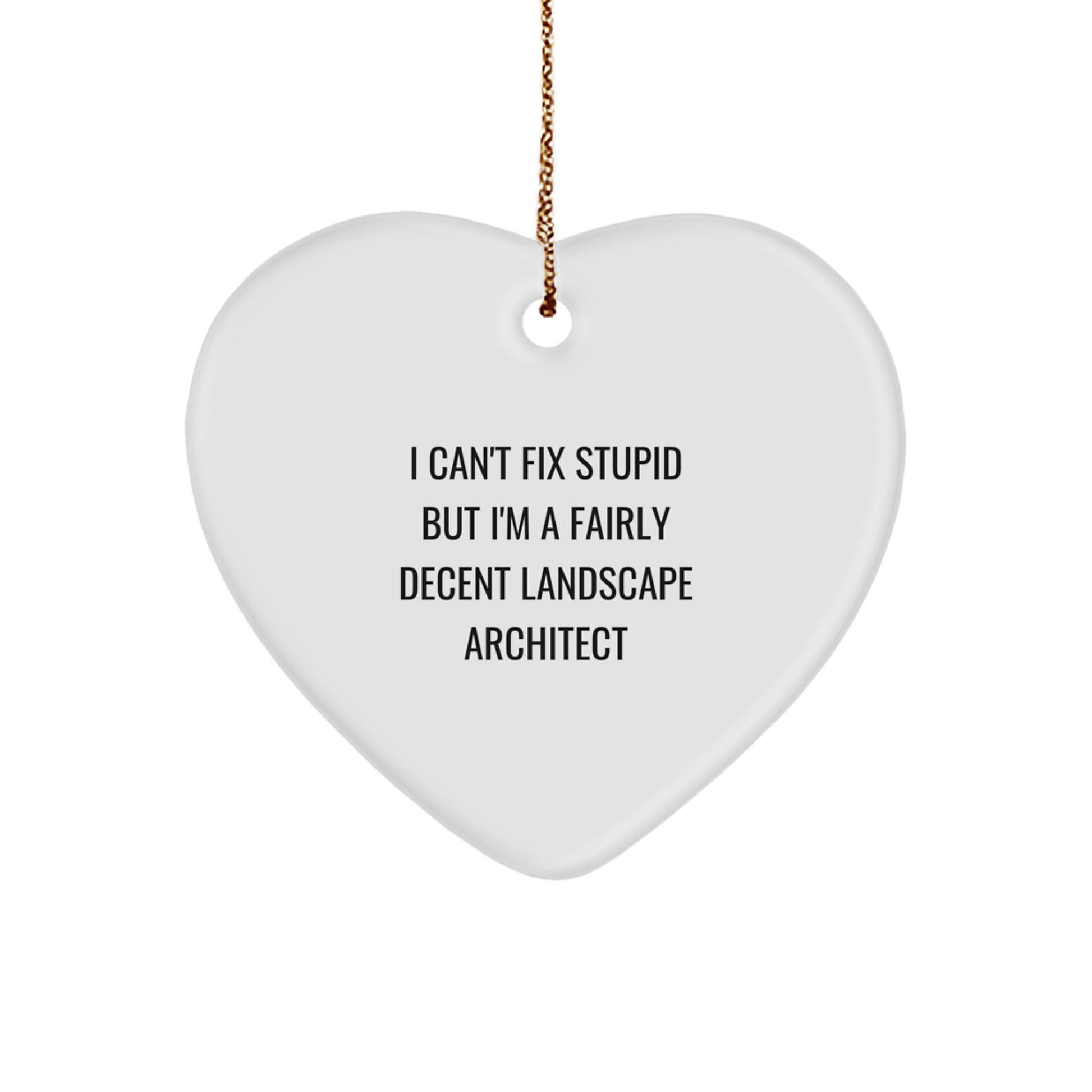 Funny Landscape Architect Gifts for Men - Heart Ornament with I Can't Fix Stupid Quote, Gifts from Friends to Coworkers - Image 1