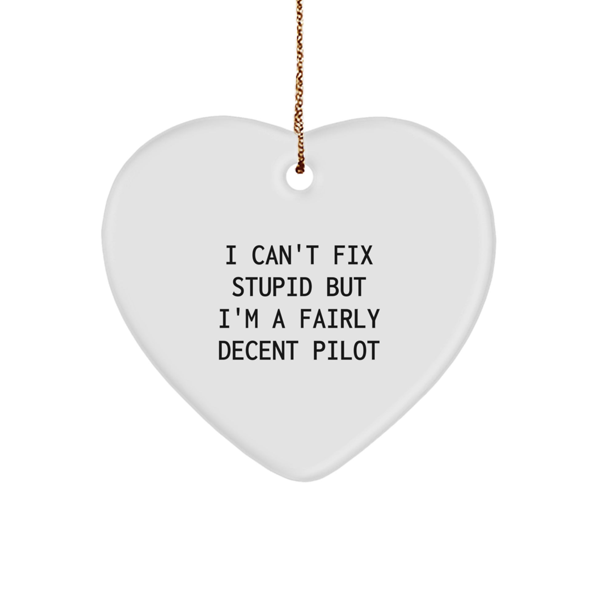 Funny Pilot Gifts - Heart Ornament with 'I Can't Fix Stupid But I'm A Fairly Decent Pilot' Quote, Perfect for Christmas, From Men to Women, Coworkers, Family, Friends - Image 1
