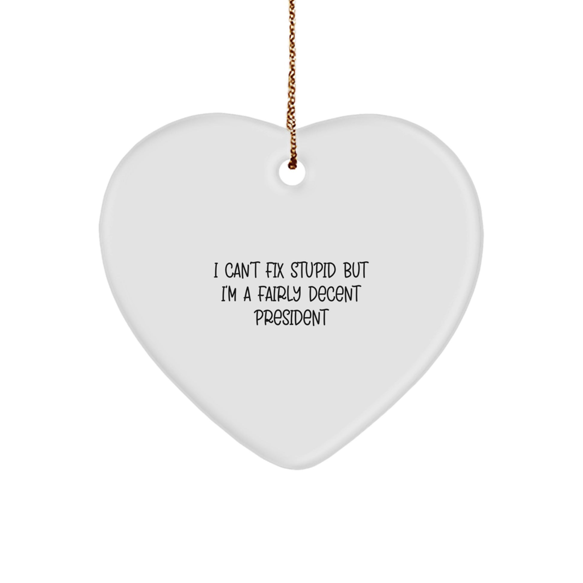 Funny President Heart Ornament Gifts for Men - I Can't Fix Stupid But I'm A Fairly Decent President Christmas Unique Gift Ideas - Image 1