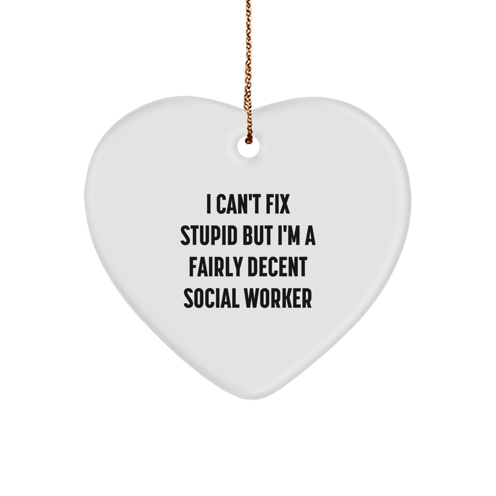 Funny Social Worker Gifts, I Can't Fix Stupid But I'm A Decent Heart Ornament for Christmas with Social Worker Quote, Gifts from Friends for Social Worker - Image 1