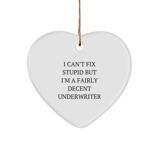 Underwriter Heart Ornament for Him Christmas Unique Gift I Can't Fix Stupid - Image 1
