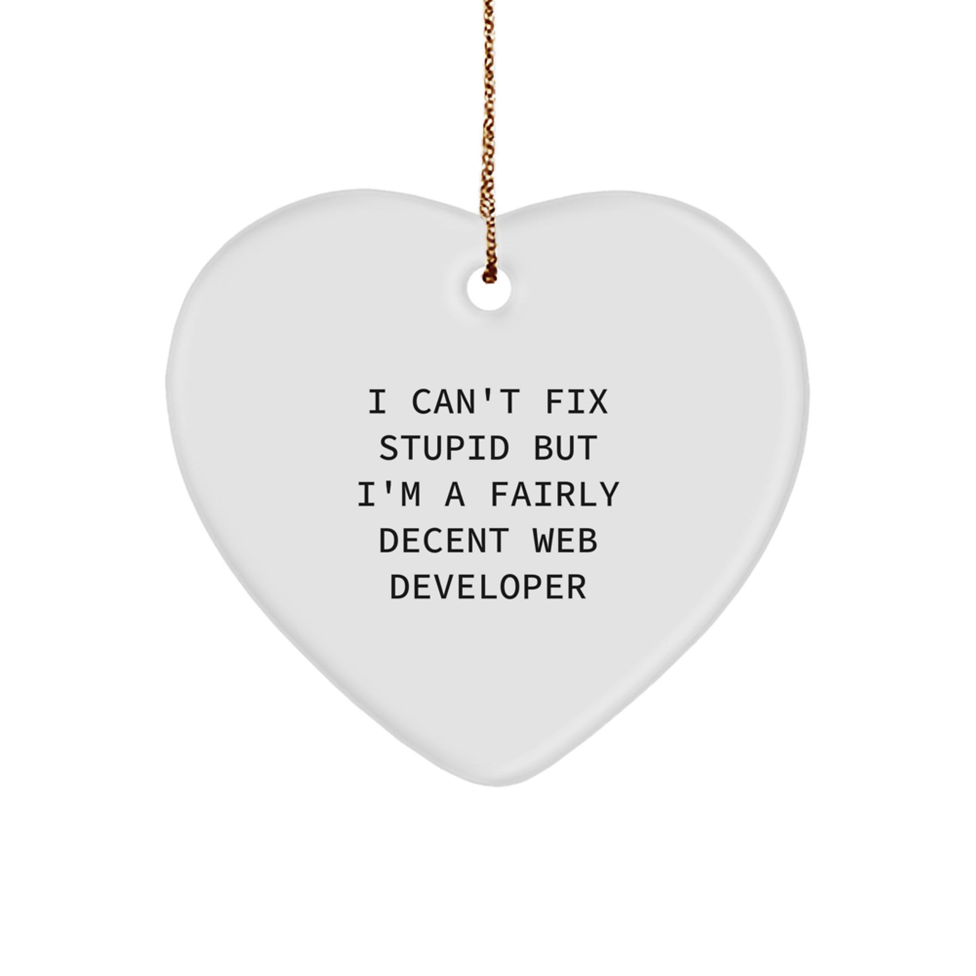 Funny Web Developer Gifts from Friends, Christmas Unique Heart Ornament Quote for Men, I Cant Fix Stupid But Im A Decent Web Dev, Web Developer Heart Shaped Gift - Image 1