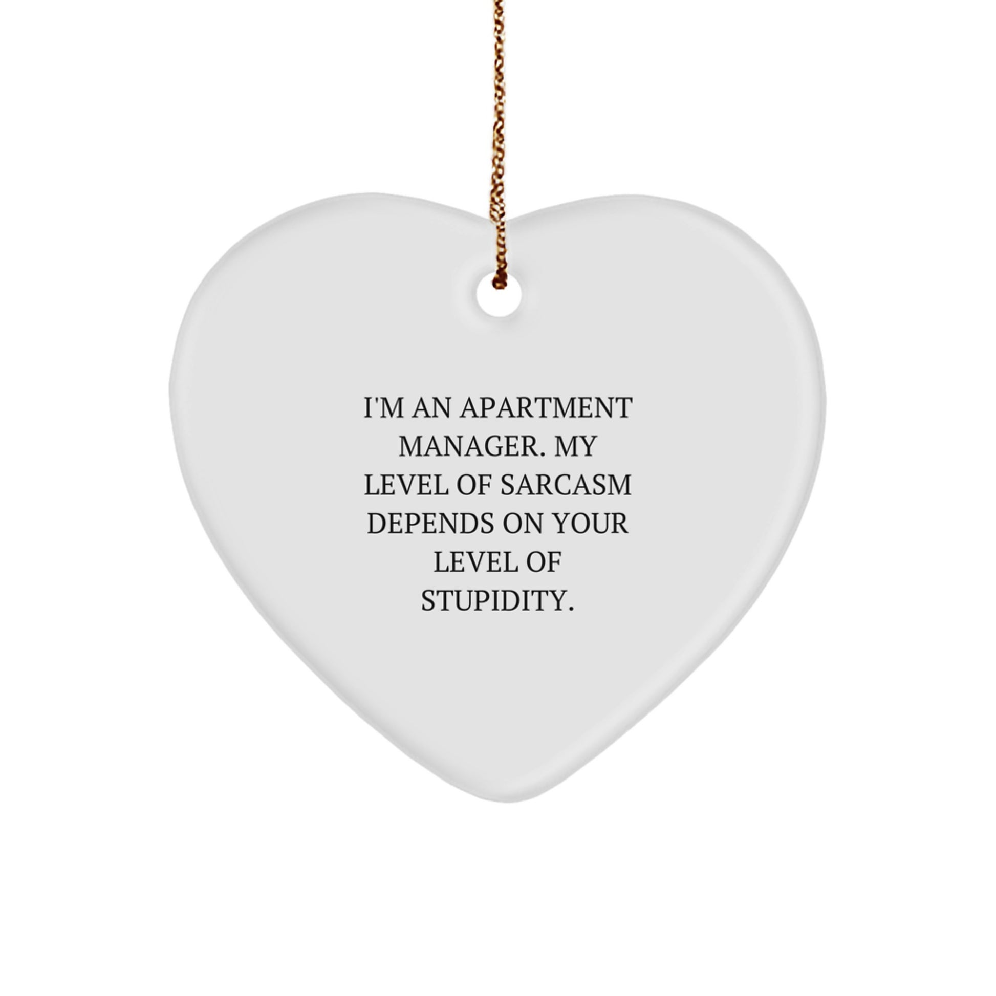 Funny Gifts for Apartment Managers - Heart Ornament, 'I'm An Apartment Manager. My Level Of Sarcasm Depends On Your Level Of Stupidity.' - Christmas Unique Gifts from Friends to Family - Image 1