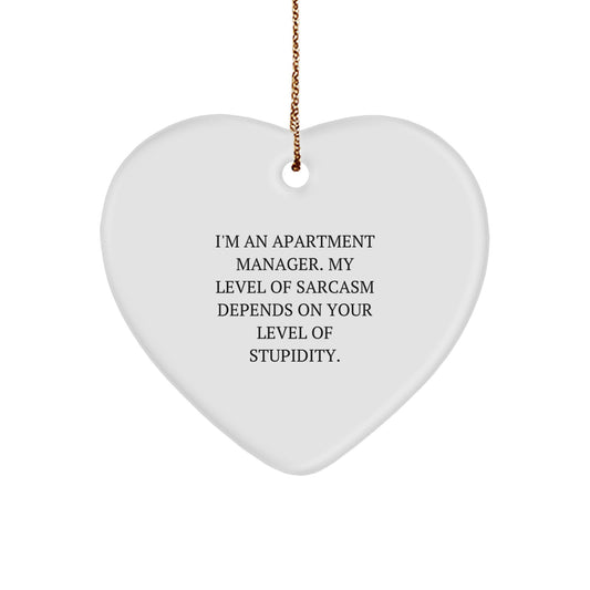 Funny Gifts for Apartment Managers - Heart Ornament, 'I'm An Apartment Manager. My Level Of Sarcasm Depends On Your Level Of Stupidity.' - Christmas Unique Gifts from Friends to Family - Image 1