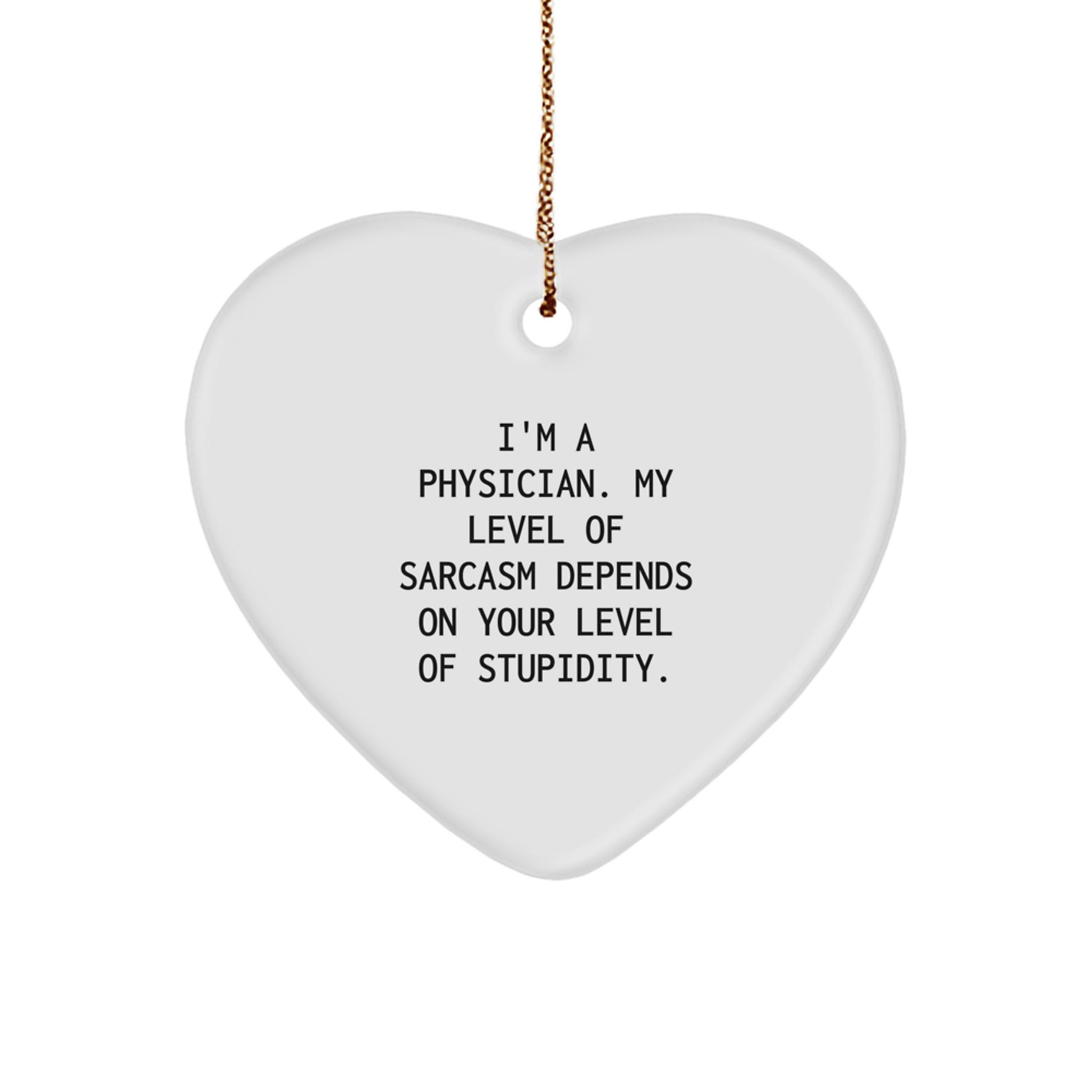 Funny 'I'm a Physician, My Level of Sarcasm Depends on Your Level of Stupidity' Heart Ornament Gifts from Friends and Family for Physicians - Image 1