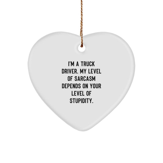 Funny Truck Driver Christmas Unique Gift Heart Ornament for Him - Sarcasm Level Dependent - Gifts from Friends for Special Trucker - Image 1